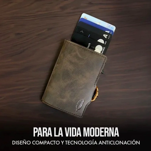 BILLETERA INTELIGENTE DE CUERO CON TARJETERO CAFE - 2