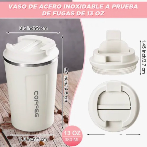 TERMO PARA CAFE VASO TE RMICO PORTATIL 380ML BLANCO - 3