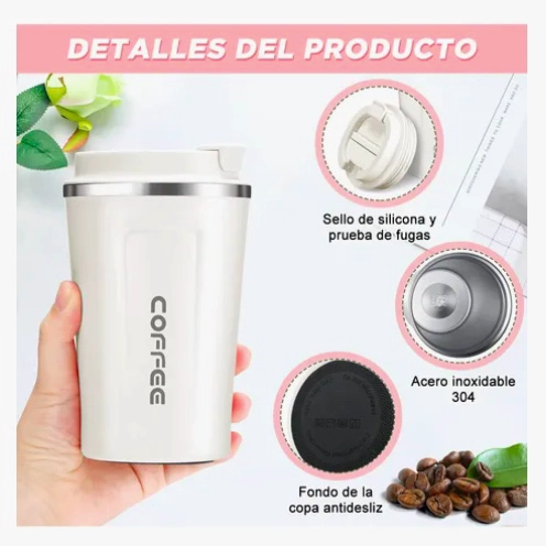 TERMO PARA CAFE VASO TE RMICO PORTATIL 380ML BLANCO - 4