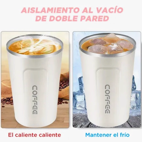 TERMO PARA CAFE VASO TE RMICO PORTATIL 380ML BLANCO - 5