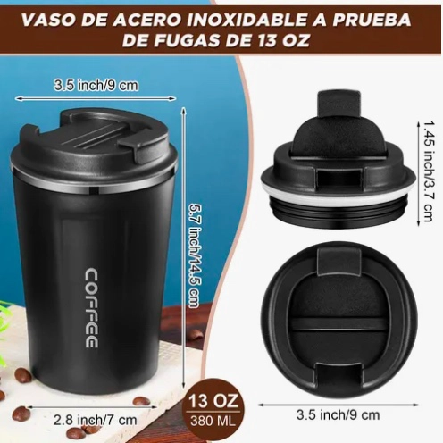 TERMO PARA CAFE VASO TE RMICO PORTATIL 380ML NEGRO - 3