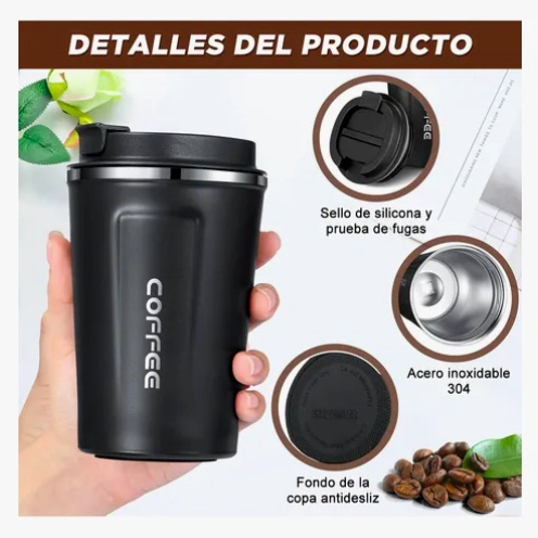 TERMO PARA CAFE VASO TE RMICO PORTATIL 380ML NEGRO - 4