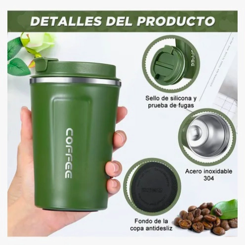 TERMO PARA CAFE VASO TE RMICO PORTATIL 380ML VERDE - 3