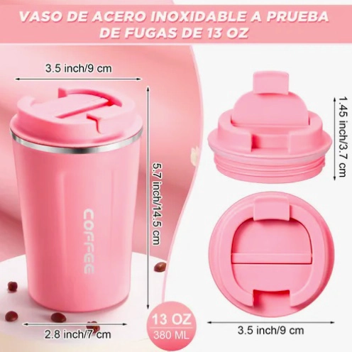 TERMO PARA CAFE VASO TE RMICO PORTATIL 380ML ROSADO - 3