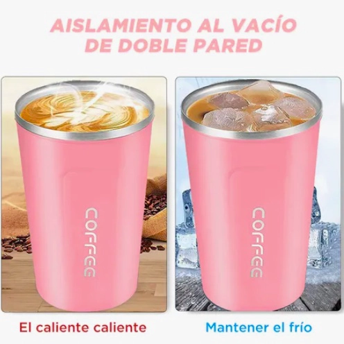 TERMO PARA CAFE VASO TE RMICO PORTATIL 380ML ROSADO - 5