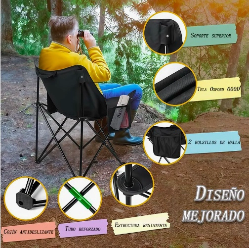 SILLA PLEGABLE CAMPING NEGRO - 4