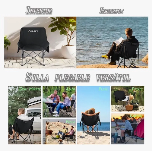 SILLA PLEGABLE CAMPING NEGRO - 5