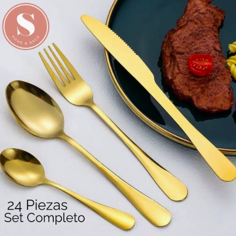 SET DE CUBIERTOS CUCHILLERIA 24 PIEZAS DORADO - 2