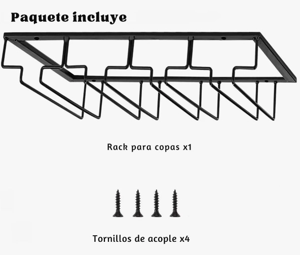 SOPORTE COLGADOR COPAS METAL CROMADO PLATEADO - 3