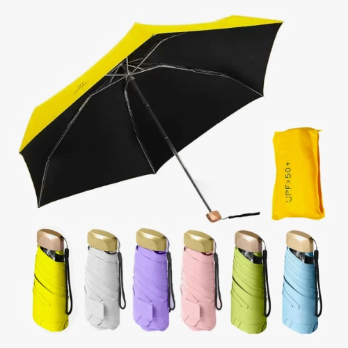 MINI PARAGUAS PLEGABLE PORTATIL ANTI UV AMARILLO - 1
