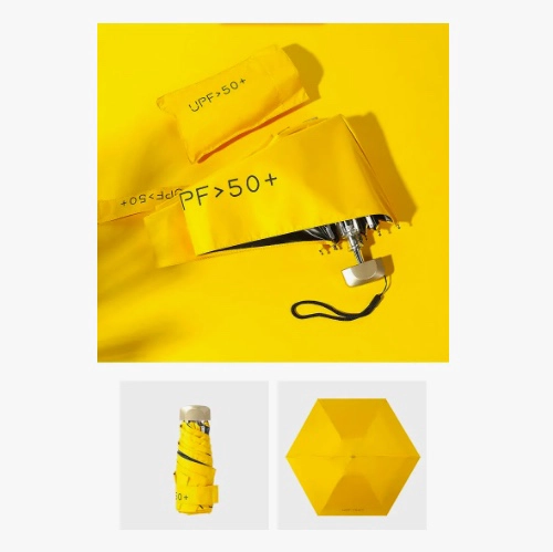 MINI PARAGUAS PLEGABLE PORTATIL ANTI UV AMARILLO - 2