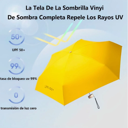 MINI PARAGUAS PLEGABLE PORTATIL ANTI UV AMARILLO - 3