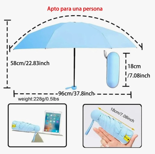 MINI PARAGUAS PLEGABLE PORTATIL ANTI UV AMARILLO - 4