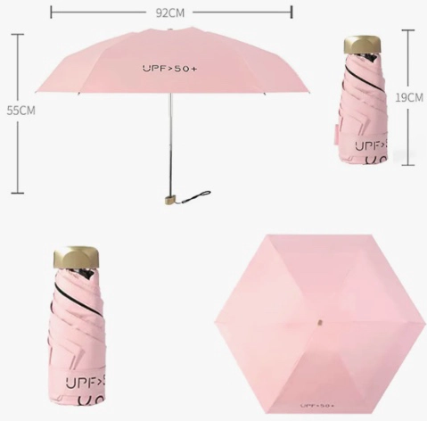 MINI PARAGUAS PLEGABLE PORTATIL ANTI UV ROSADO - 4