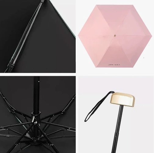 MINI PARAGUAS PLEGABLE PORTATIL ANTI UV ROSADO - 5
