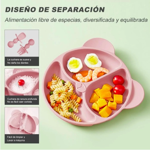 SET DE ALIMENTACION SILICONA DIVIDIDA CON VENTOSA BEBE S 10PZ ROSADO - 4