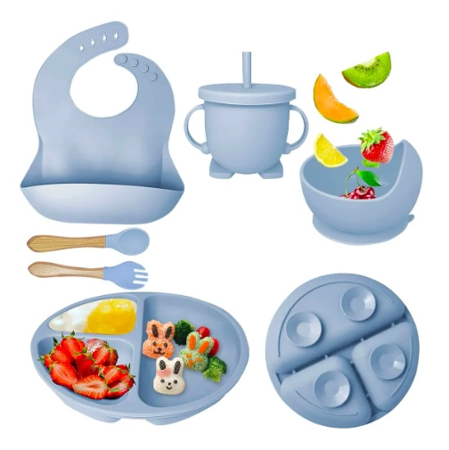 6 PCS DE VAJILLA DE SILICONA PARA BEBE S Y NIÑOS LIBRE DE BPA - 1