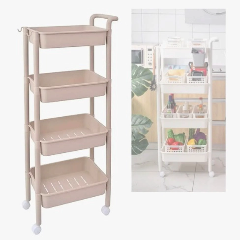 CARRO ESTANTE ELSA ORGANIZADOR 4 BANDEJAS CON RUEDAS BEIGE - 1