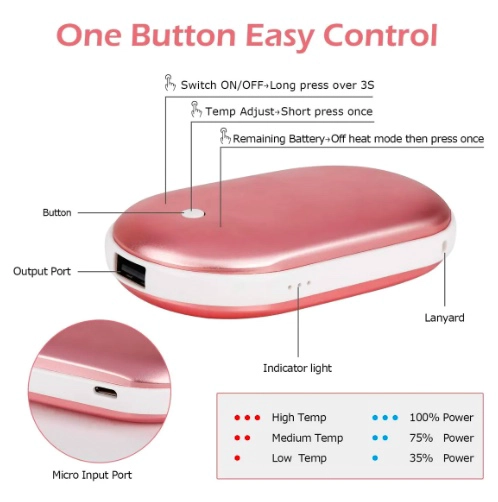 CALENTADOR DE MANOS PORTATIL RECARGABLE + BATERIA EXTERNA ROSADO - 4