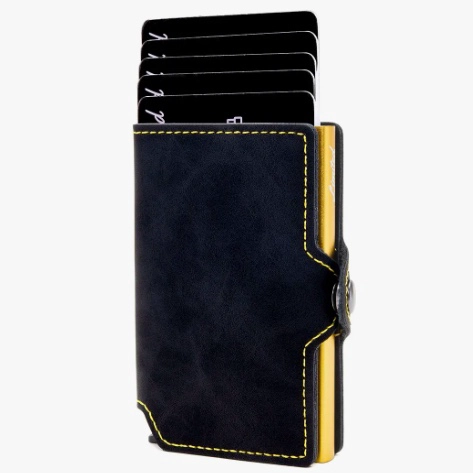 BILLETERA HOMBRE CUERO TARJETERO AMARILLO - 1