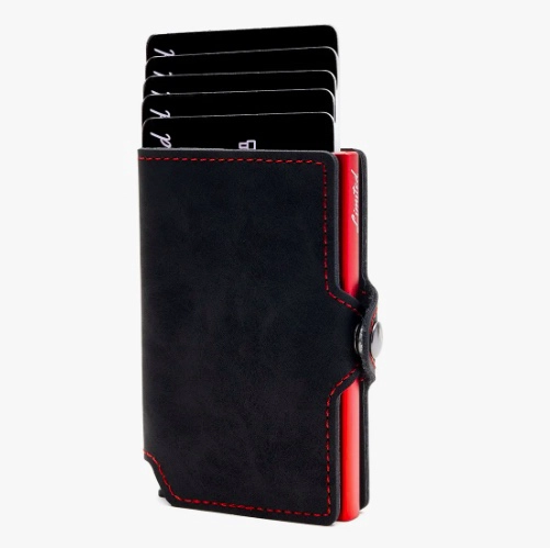 BILLETERA HOMBRE CUERO TARJETERO ROJO - 1