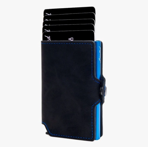 BILLETERA HOMBRE CUERO TARJETERO AZUL - 1