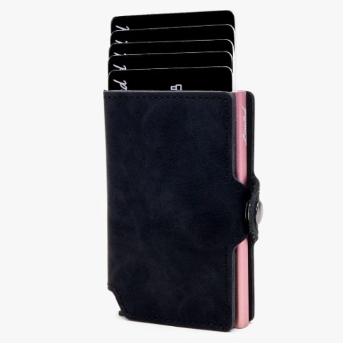 BILLETERA HOMBRE CUERO TARJETERO ROSADO - 1