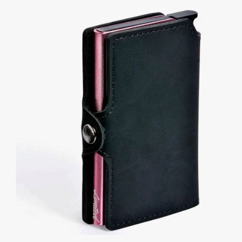 BILLETERA HOMBRE CUERO TARJETERO ROSADO - 2