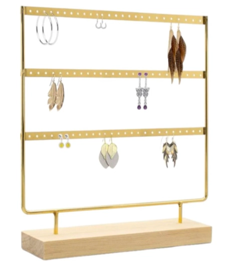 EXHIBIDOR DE METAL PARA ARETES AROS DORADO - 1