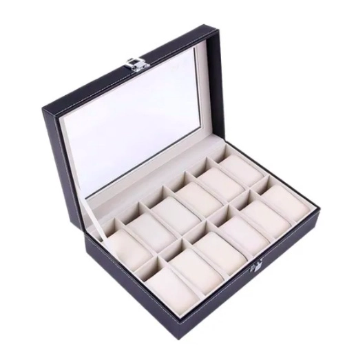 ESTUCHE ORGANIZADOR DE RELOJES Y JOYAS CON 12 ESPACIOS - 1