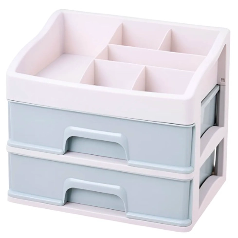 ORGANIZADOR DE COSMETICOS MAQUILLAJES 2 CAJONES GRIS - 1