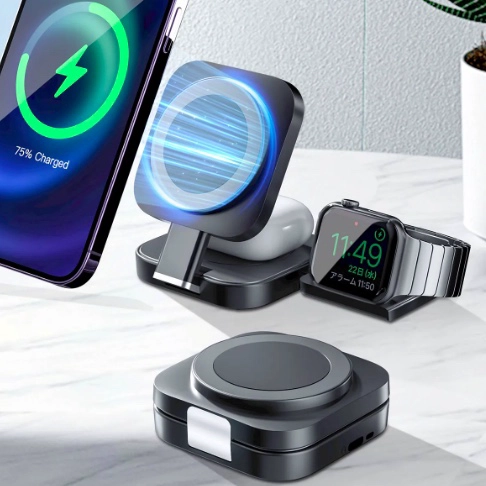 CARGADOR PARA IPHONE AIRPODS WATCH 3 EN 1 - 2