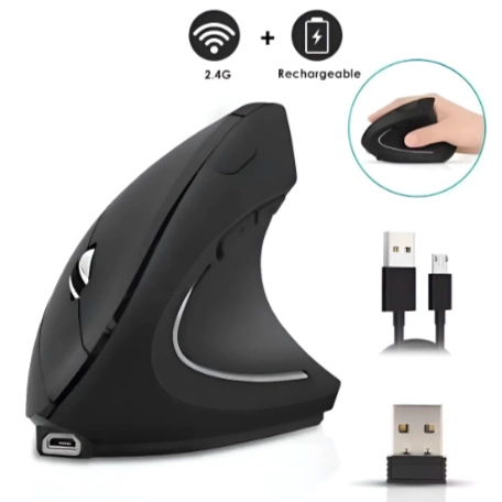 RATON VERTICAL INALAMBRICO 2.4G RECARGABLE X USB ERGONOMICO COLOR NEGRO - 2