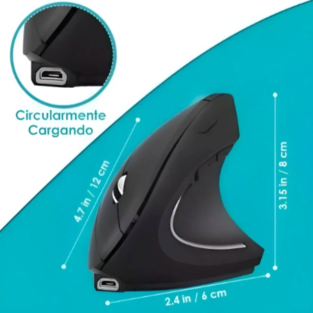 RATON VERTICAL INALAMBRICO 2.4G RECARGABLE X USB ERGONOMICO COLOR NEGRO - 3