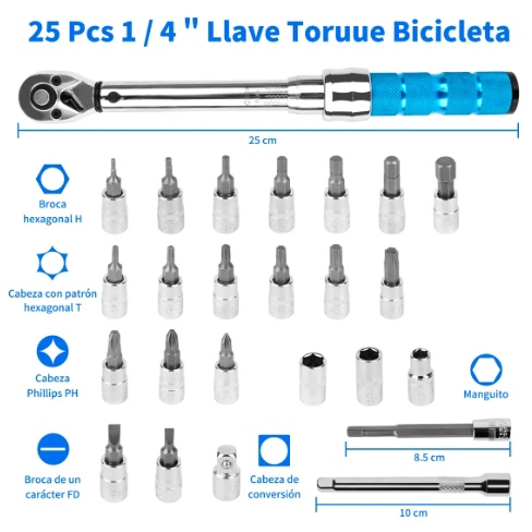LLAVE DE TORQUE PROFESIONAL, 1/4, 2-24NM, 25PIEZAS - 2