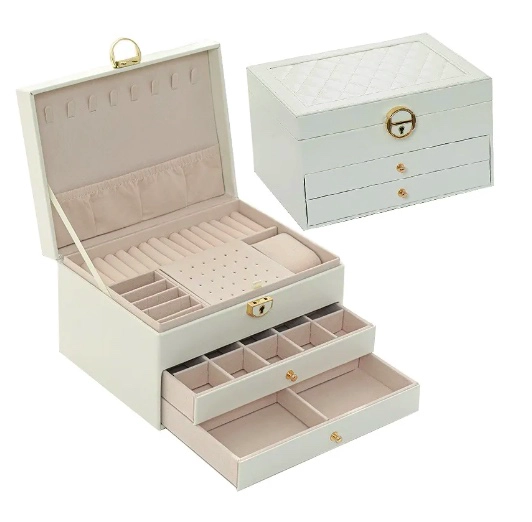 JOYERO CAJA DE JOYA DOS CAPAS TIPO MALETA ORGANIZADOR JOYAS - 1