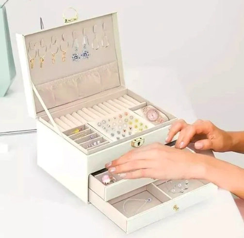 JOYERO CAJA DE JOYA DOS CAPAS TIPO MALETA ORGANIZADOR JOYAS - 2