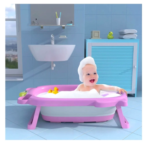TINA SAPITO BEBE BAÑERA PLEGABLE + COJIN GRANDE REFORZADO COLOR RANITA ROSA + COJIN ROSA - 2
