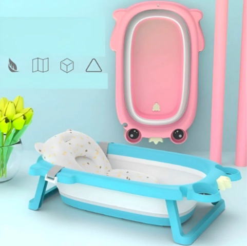 TINA SAPITO BEBE BAÑERA PLEGABLE + COJIN GRANDE REFORZADO COLOR RANITA ROSA + COJIN ROSA - 2