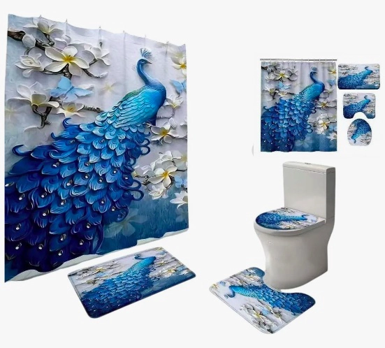JUEGO DE BAÑO SET COMPLETO 4 PIEZAS PAVO REAL - 1