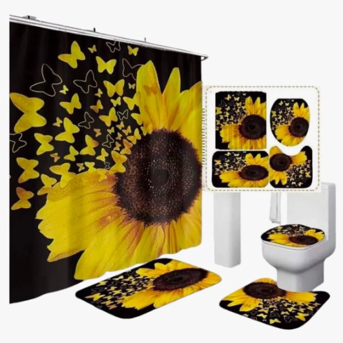 JUEGO DE BAÑO SET COMPLETO 4 PIEZAS GIRASOLES - 1