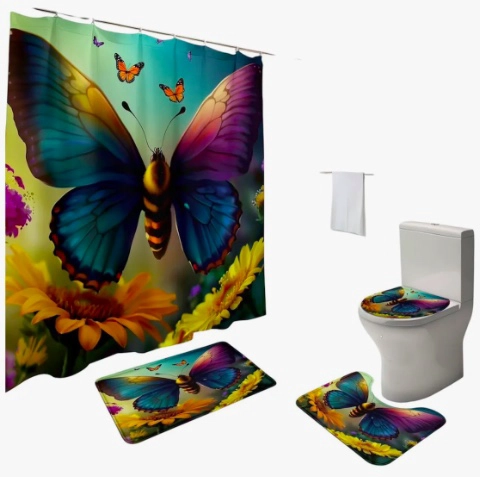 JUEGO DE BAÑO SET COMPLETO 4 PIEZAS MARIPOSA - 1