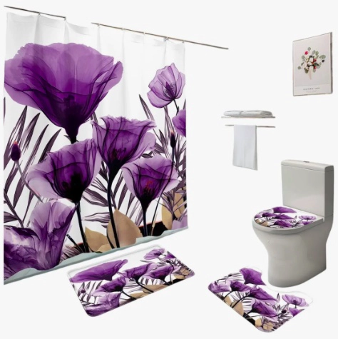 JUEGO DE BAÑO SET COMPLETO 4 PIEZAS FLORES - 1