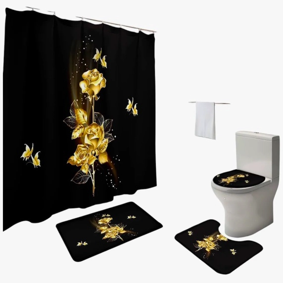 JUEGO DE BAÑO SET COMPLETO 4 PIEZAS ROSAS - 1