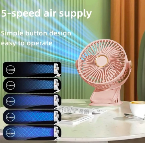 VENTILADOR DE CLIP CON LUZ Y RECARGABLE ROSADO - 3