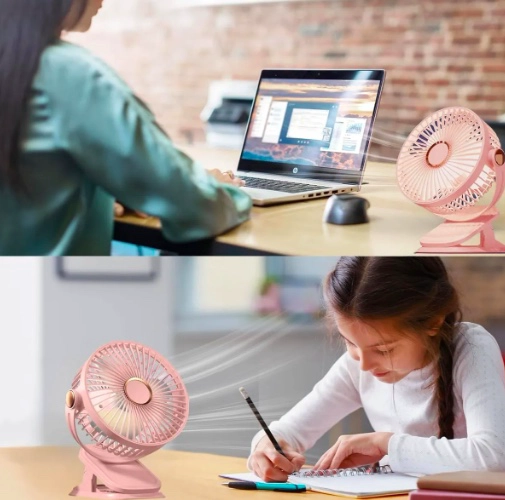 VENTILADOR DE CLIP CON LUZ Y RECARGABLE ROSADO - 4