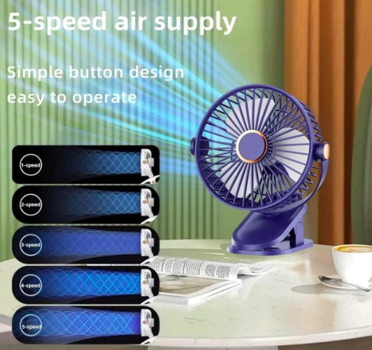 VENTILADOR DE CLIP CON LUZ Y RECARGABLE AZUL - 2