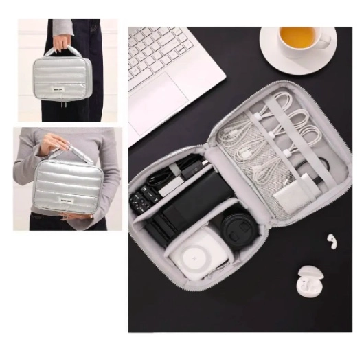 ORGANIZADOR CABLES BOLSO COSMETIQUERO PLATEADO - 3