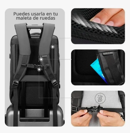 MOCHILA IMPERMEABLE ANTIRROBO EXPANSIBLE 35L USB - 5