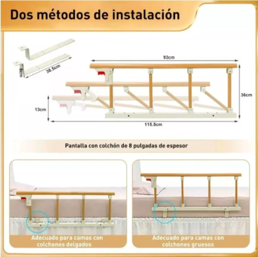 BARANDA DE CAMA LATERAL ANTICAIDA PARA CUIDADO ADULTO MAYOR - 6
